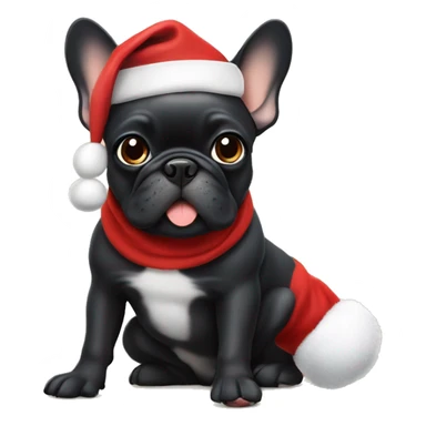 Mostly Black frenchie with tan paws wearing Santa hat and sitting sticker