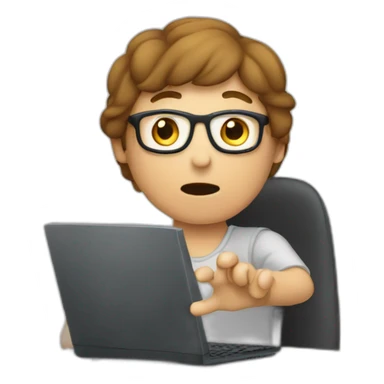 person with computer doing stop with hand sticker