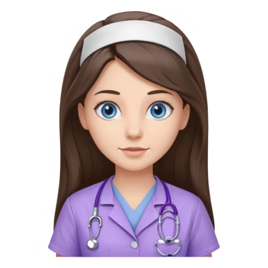 pretty brunette nurse with long hair and blue eyes in lilac scrubs sticker