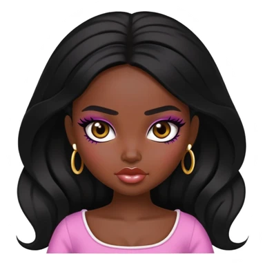 pretty bratz baddie, dark black skin, black hair sticker