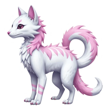Kawaii whitish pastel divine realistic edgy fantasy feline-vernid-sergal-fursona animal creature with a tufted tail full body with intricate markings  sticker