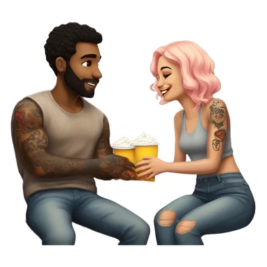 Romantic movie theater date for beautiful tattooed couple sticker