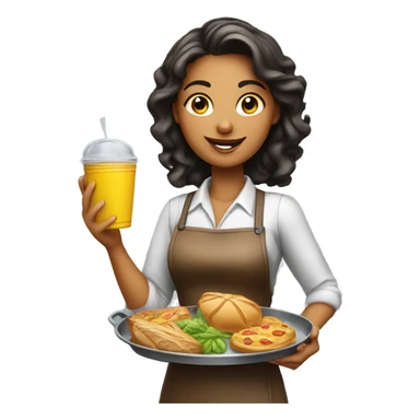 beautiful waitress with a tray with food in a hand sticker
