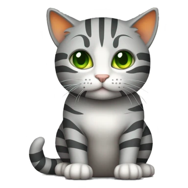 A striped grey cat with green eyes with orange sweater in full growth sticker