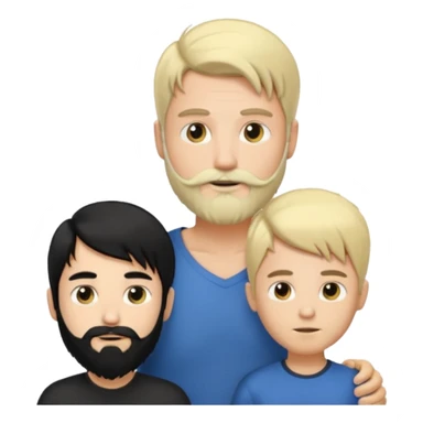 Man with long black hair tied in a tail and beard with a young boy blond short-haired without a beard sticker