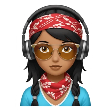 black haired girl with shades, headphones and bandana sticker