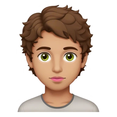 Pakistani boy  with hazel green eyes, brown hair slightly curly, and olive skin and masculine face, and pink lips and no makeup sticker