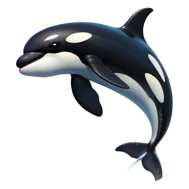 Meme-Worthy Breaching orca Portrait Emoji, Bursting powerfully out of the ocean with an impressive, high-energy leap, showcasing a sleek black-and-white body glistening with water droplets and dynamic, arched posture, Simplified yet exhilaratingly expressive features, highly detailed, glowing with a vibrant marine energy, high shine, bold and full of life, stylized with an air of untamed ocean spirit, soft glowing outline, capturing the essence of an orca mid-breach, radiating pure, unstoppable aquatic power! sticker