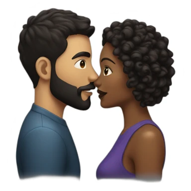 White man with a smooth black hair cut fade and a black beard kissing a black woman with long brown curly hair sticker