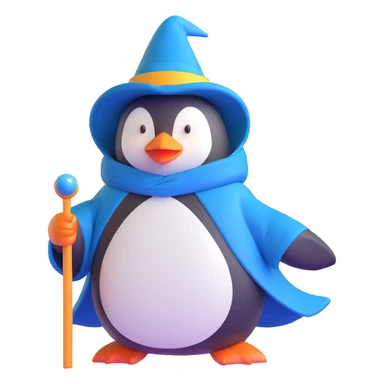 penguin wearing wizard robe and hat sticker