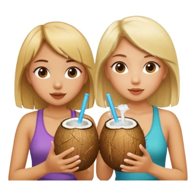 Two girls drinking out of a coconut one is Asian the other one is blonde  sticker