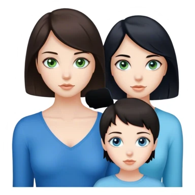 brunette short hair girl with dark brown eyes little tanned but pale, brunette longer hair girl eith blue/green eyes and pale, black hair girl and blue eyes pale skin as girl group and trio sticker