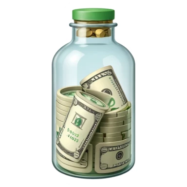 a bottle glass that contains dollars inside and it's labeled savings sticker