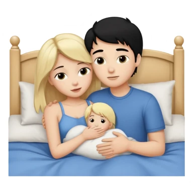 Blonde hair girl black hair boy. Cuddle n kissin in bed sticker