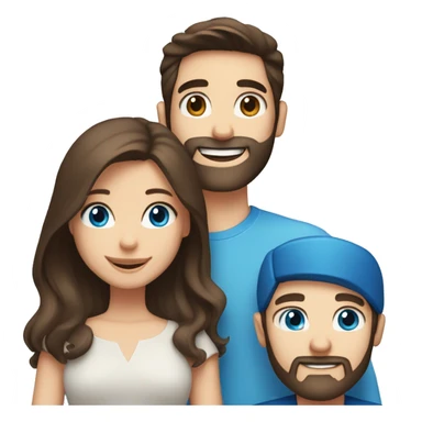 Happy couple : girl brown hair and blue eyes, boy dark brown hair and blue eyes with beard sticker