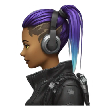 cyberpunk charcater lookign at phone backview sticker