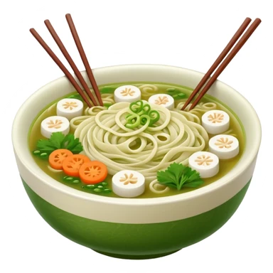 create khmer noodle emoji with green broth and white noodle with vegetable with chabstick sticker