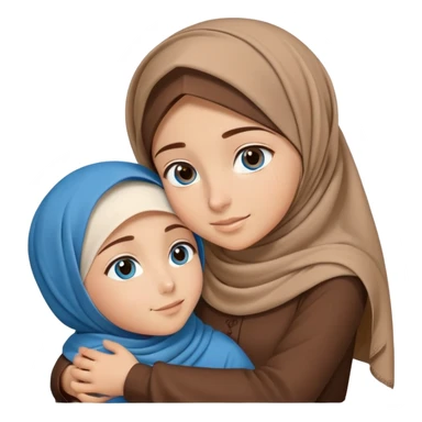 Turkish beautiful finish Konya girl blue eyes with brown beige hijab islamic dress and hugs with a boy brown haircut brother  sticker