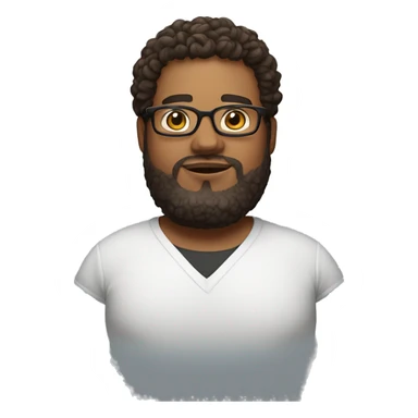 An emoji of an overweight man with medium brown skin, a beard, fade haircut on the sides with curly hair on top, and wearing glasses sticker