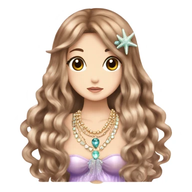 mermaid hime gyaru girl, brown hair, shell jewellery  sticker