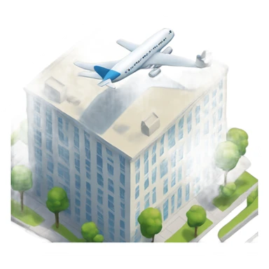 Plane flying toward building sticker