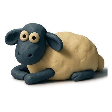 sheep lying down, whimsical and playful, matte finish, claymation style sticker
