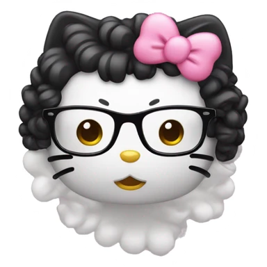 hello kitty with glasses and curly black hair sticker