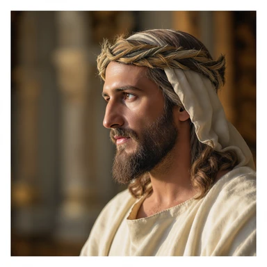 Jesus head from side view, detailed, realistic, gentle expression sticker