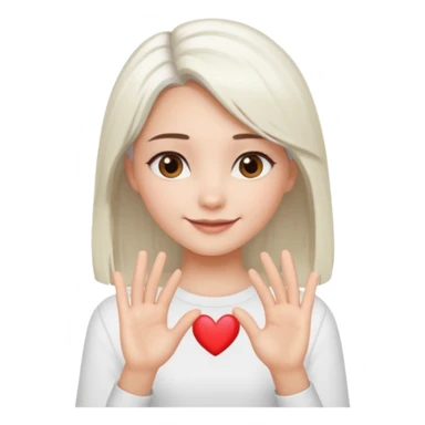 Beautiful girl. Platinum-colored hair just below the shoulders, straight, brown eyes, sweet smile. Hands in the shape of a heart. sticker