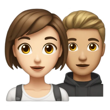 Couple of a white girl with neck-length brown hair and a mixed-race boy with short hair in streetwear. sticker