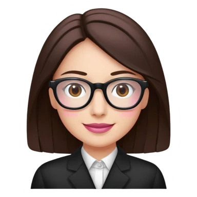 une ado, brune aux cheuveux tres fonces longs lisses blanche, ,lunettes carres noires, yeux bruns fonces joues rose sticker