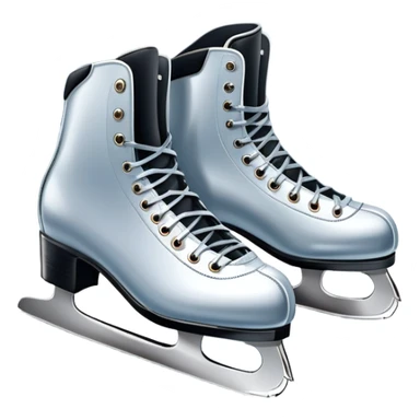 An icon featuring a pair of elegant figure skates resting on scratched ice in the center of an ice stage. The background shows distant spectator stands, with soft spotlights highlighting the skates. Transparent background emphasizes the quiet beauty of the scene. sticker