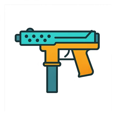 Tec-9 firearm, realistic, metallic look, icon sticker