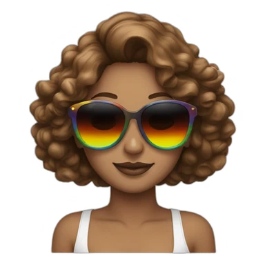 gay pride sunglasses on female head with wavy brown hair sticker