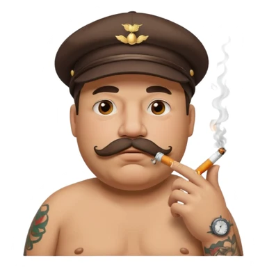 a fat father with a cap and tattoos, a cigarette in his mouth, and a mustache. sticker