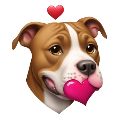pitbull holding a heart sticker