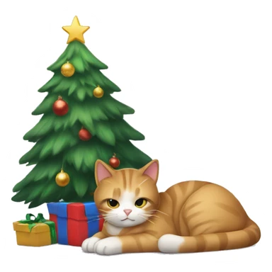Cat snuggled under a Christmas tree sticker