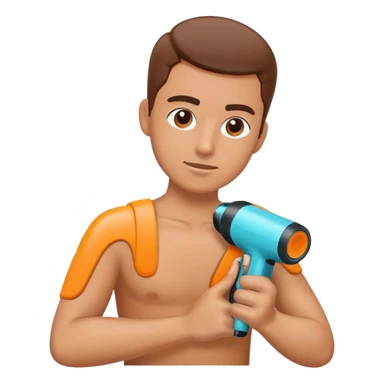 person using a massage gun on their shoulder sticker