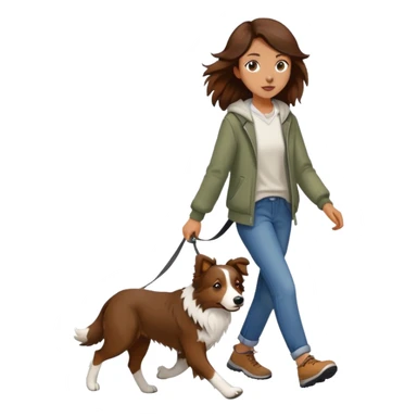 A beautiful girl with long brown hair walks a Border Collie sticker