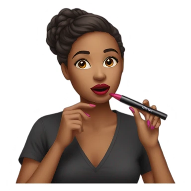 a girl applying lipstick sticker