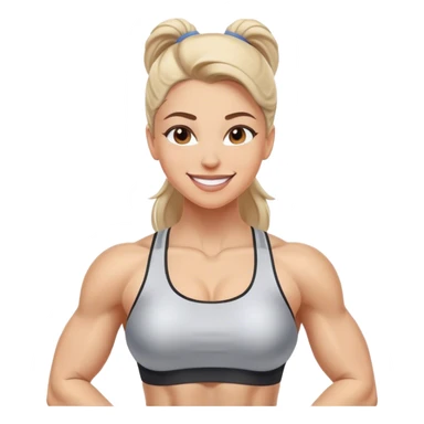 A woman in athletic wear is sweating it out in the gym, her face adorned with a confident smile, her muscles well-defined, showcasing strength and grace. sticker
