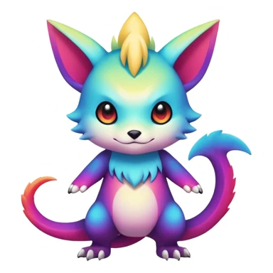 Vibrant colorful-gradient anime-styled edgy cool badass cute random Fakémon-creature, with random markings, full body sticker