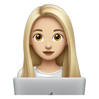 smm white girl with black straight long hair and brown eyes with apple macbook sticker