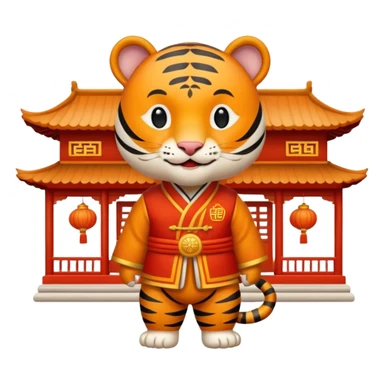 Chinese new year 老虎，我要有新年气氛的… 背景可以加屋子等吗… 可以加 新年快乐 2026 字眼吗 sticker