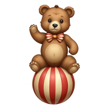 Realistic Vintage circus bear standing on striped ball sticker