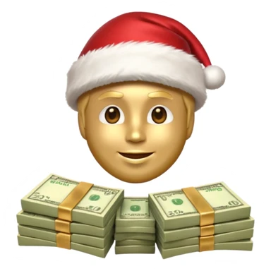 A confident rich emoji face wearing a Santa hat, money stacks, casino vibe, New Year theme, premium 3D emoji style, sharp details, no text, isolated on transparent background sticker