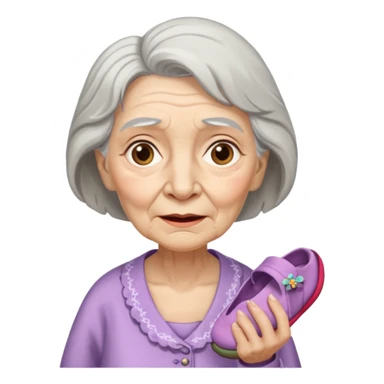 A old lady with a cross face and a slipper in her hand sticker