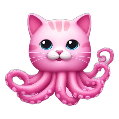 pink cat with cute fluffy Octopus Tentacles sticker
