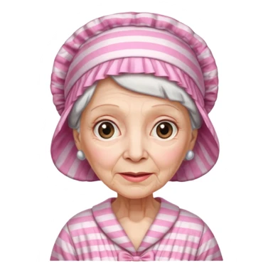 sick old woman with pink striped night gown, pink night bonnet on her head sticker