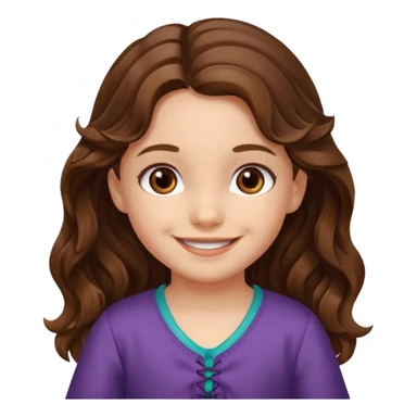 EMOJI COMO LOS DEL IPHONE IOS. SOLO CARA NIÑA, SIN EL CUELLO. 3 AÑOS. PELO LARGO, ONFULADO, MARRON SEMIRECOGIDO, Y OJOS MARRONES. SONRIENDO, Y FONDO TRANSPARENTE sticker